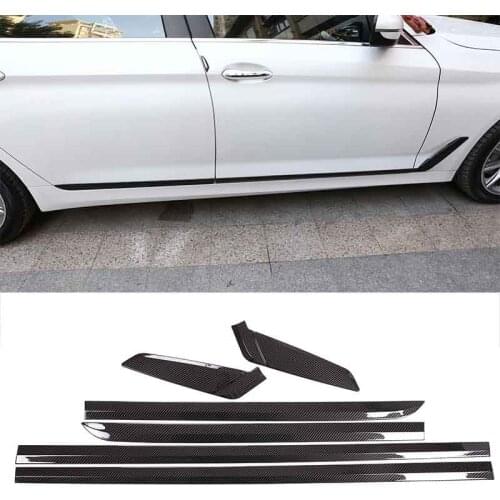 6pcs Carbon Fiber Style ABS Chrome Car Side Door Decoration Strips Cover Trim For BMW New 5 Series G30 2017 2018