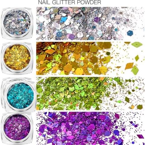 6pcs Mixed Nail Glitter Powder Sequins Set Colorful Nail Flakes 3D DIY Nail Design For Nail Art Decorations