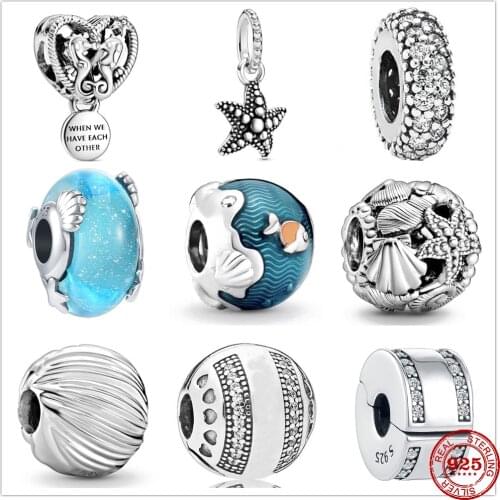 2021 New Ocean Series Shell Starfish Glass Murano Charm Bead fit Original Pandora Charms Silver 925 Bracelet DIY Women Jewelry