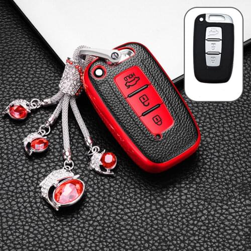 Leather TPU Car Key Cover Bag Case Holder Keychain for Hyundai Sonata Solaris HB20 Veloster SR IX35 for KIA RIO K2 K3 Protector