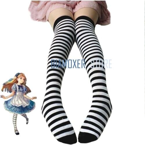 Biamoxer Maid Lolita Stockings Women Adult Anime Alice In Wonderland Black Blue White Cosplay Costume Accessories Sock Halloween