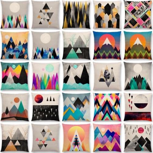 Almofadas decorativas para sofá Abstract Colorful Sun Geometric Mountain Ornate Triangles Peaks Throw Pillow Case Cushion Cover