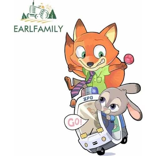 EARLFAMILY 13cm x 7.5cm For Crazy Animal City Fox Nick Rabbit Fine Decal Funny Graffiti Sticker 3D Car Stickers VAN Decoration