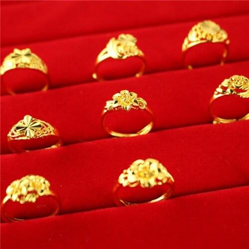 ECHSUN Shiny wedding rings high-end exquisite not fade Lucky ring for women anillos de mujer golden charm love flower gift