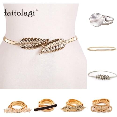 Elastic Belts Women Girl Stretch Skinny Waist Belt Flower Leaf Shape Wedding Designer Metal Female Belt cinturones para mujer
