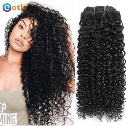 MIRONICA Hair Clips In Brazilian Human Hair Kinky Curly Clip In Hair Extensions 8 Pieces And 120g/Set Natural Color Remy Hair