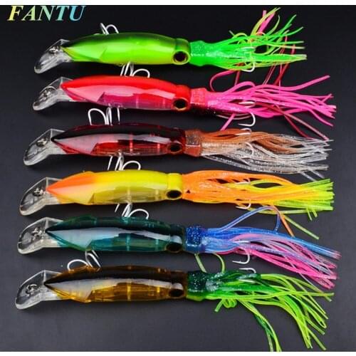 FANTU 2017 New Spinners Bait 40g/5cm Squid Jig Lure Artificial Plastic Bahau Baits 2PCS with 1/0# Hook