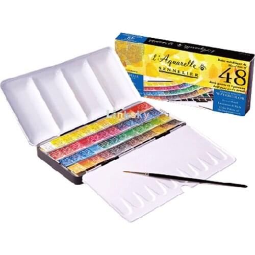 Sennelier L'Aquarelle French Watercolor Paint,a travel brush and built in palette within a compact and sturdy metal case