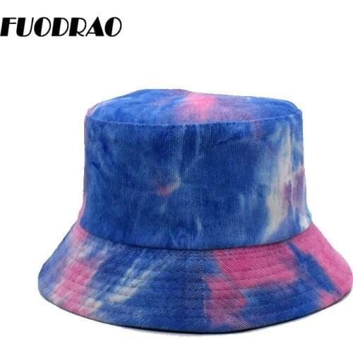 FUODRAO New Tie Dye Bucket Hat Autumn Winter Reversible Panama Women Corduroy Hat Man Vintage Fisherman Hat M121