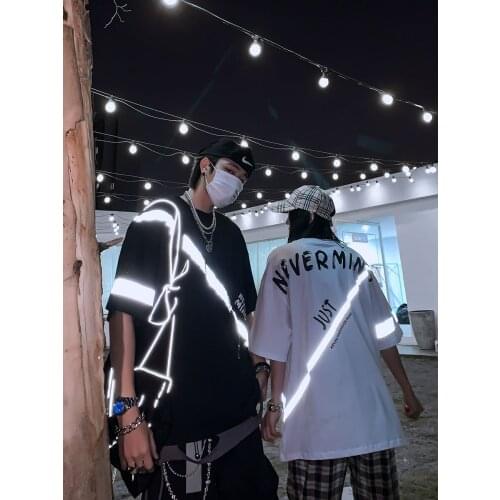 Oversized T-shirt Men Women Couple Tee 2020 3M Reflective Fashion Trend Design Cotton High Quality Top Versatile Streetwear