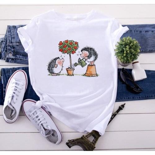Cute Hedgehog Cartoon Fun Print women T shirt O-neck Short Sleeve t shirt female Summer Harajuku Tshirt Lady 90S Girls T-shirt