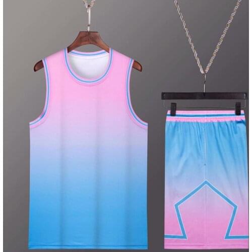 Men Gradient Basketball Jersey Shorts Set , 2021 Mens Top College Basketball Training Uniform Male Athlete Throwback Sports Kit