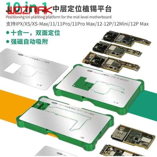 BEST 10IN1 Middle layer magnetic 3D BGA tin planting table for iphone x-12promax Motherboard Repair Net Steel mesh fixture
