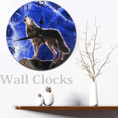 Wolf Wall-Clocks Decorative Numeral Digital Dial Mute Silent Non-Ticking Battery Operated Clocks for Childrens Bedroom