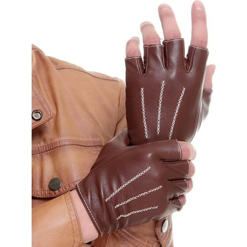 Real Leather Semi-Finger Gloves Unisex Half Finger Male Sheepskin Driving Mittens Female Fitness Dance Couple Gloves C1314