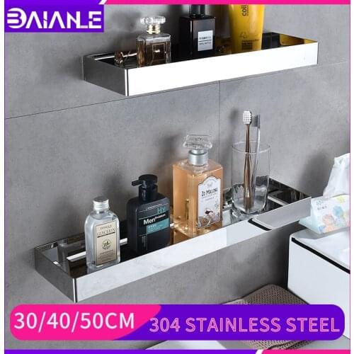 Nordic bathroom storage rack 304 stainless steel adhesive shower shampoo holder black 50cm wall mounted cosmetic Frame shelves