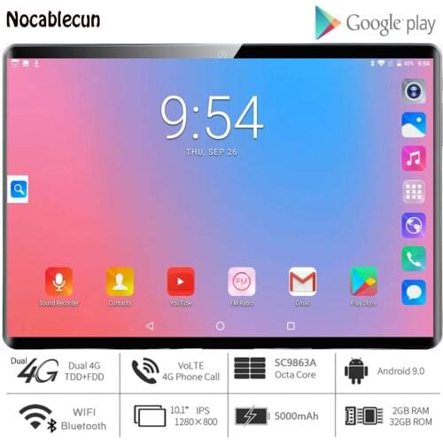 Newest Tablet Pc 10 inch Android 9.0 Google Play 4G L Phone Call Tablets WiFi Bluetooth GPS 2.5D Tempered Glass 10 inch Tablet