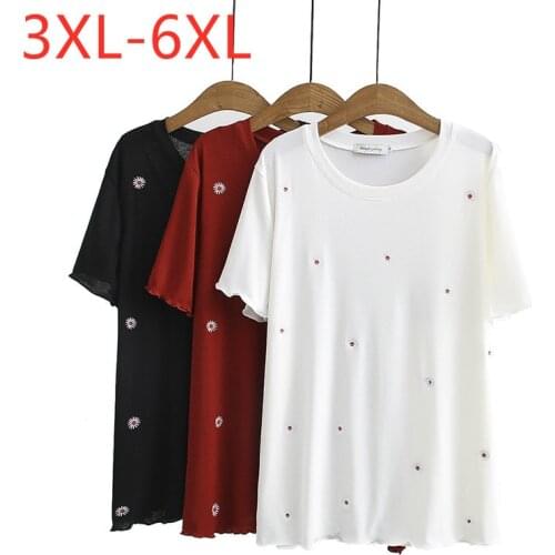 New 2021 Ladies Summer Plus Size Tops For Women Large Short Sleeve Loose Cotton White Black Red Floral T-Shirt 3XL 4XL 5XL 6XL