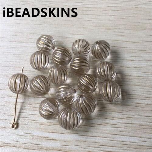 New arrival! 14mm 320pcs/lot clear with gold stripe round shape Acrylic beads #4475 (Design as shown)