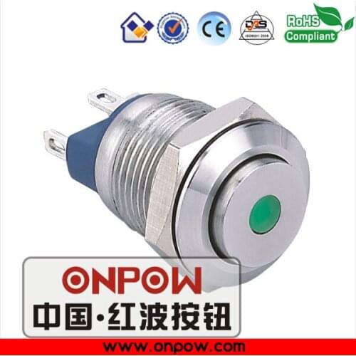 ONPOW 12mm stainless steel high head dot illuminated momentary push button switch GQ12-AH-10D/J/G/12V/S