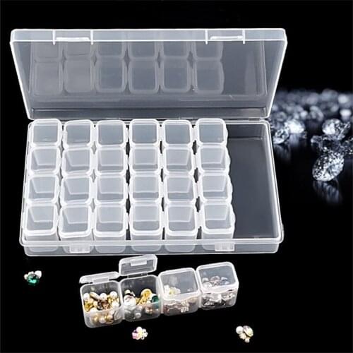 28 Slots Organizer Adjustable Embroidery Diamond Jewelry Storage Box Plastic Detachable DIY Beads Pill Ring Earring Storage Tool