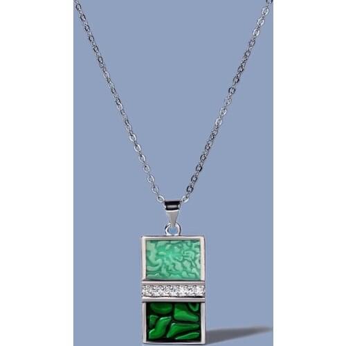 New 925 Silver Ladies Necklace Handmade Enamel Epoxy Creative Emerald Green Geometric Pattern Ladies Sweater Chain Necklace