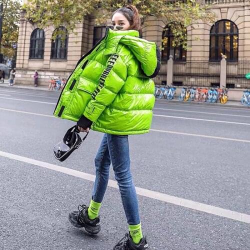 Glossy thick overcoat warm hooded parka down coat women streetwear plus size winter jacket women white duck down coat outerwear