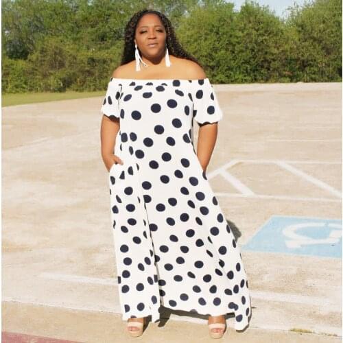 Summer Loose Large Size Dot Strapless Chiffon Dress Women Fashion Bohemian Beach Style Polka Dot Printing Maxi Dress for Dress