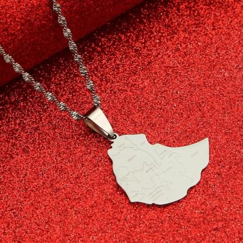 Map of Ethiopia Pendant Chain Necklaces for Women Men Gold Color Flag Ethiopia Maps Jewelry Accessories