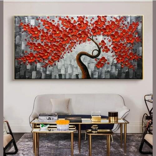 Hand Painted Contemporary Art for Living Room Oil Painting on Canvas Texture Palette Knife Tree Paintings Home Wall Art
