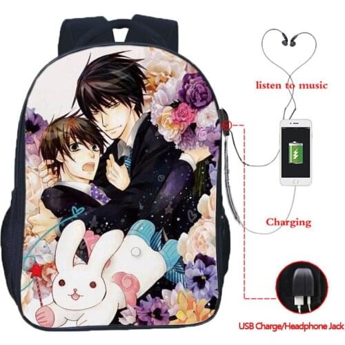 Sekai Ichi Hatsukoi USB Charge Backpack School Bags Men Women Boys Girls School Bag Fashion Beautiful USB Charging Backpack