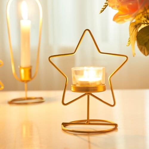 Nordic Simple Golden Candle Holder Home Decoration Salon Creative Holiday Christmas Gift Ornament Wrought Iron Glass Candlestick