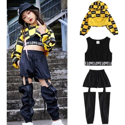 Kids Jazz Dance Costumes Hip Hop Dancing Clothes For Girls Long Sleeve Cotton Children Street Dance Clothing Stage Suits DN3944