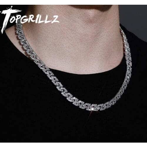 TOPGRILLZ High Quality 9mm Iced Out Baguette Cuban Necklace With New Spring Clasp Hip Hop Jewelry Set Men Women Party Jewelry