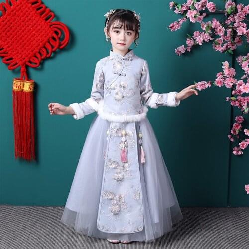 Chinese Flower girl wedding party ball Lace Embroidery dress Pink dress girl Princess first birthday party tail dress vestidos