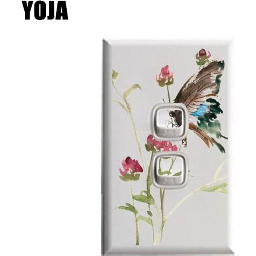YOJA Butterfly And Flower Watercolor Painting Flowers Switch Room Decor Switch Sticker Wall Decal PVC High-quality 8SS0407