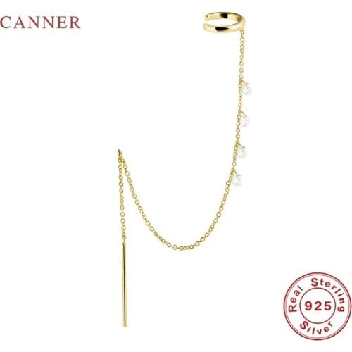 CANNER 1PC 925 Sterling Silver Earrings For Women Individual Tassel Chain Ear Clasp Clip Earring Diamond Fine Jewelry Pendientes