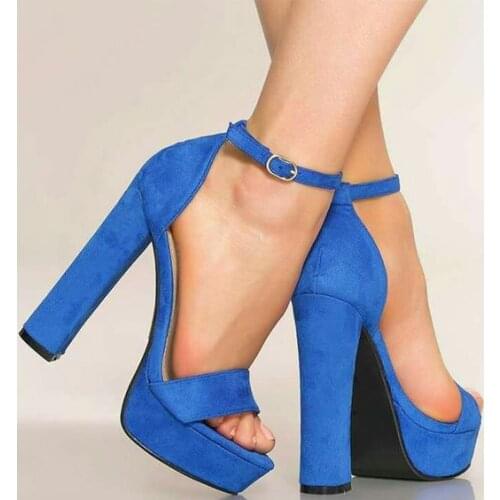 Moraima Snc Fashion Blue Suede High Heel Sandals Open Toe Platform Thick Heels Shoes Woman Ankle Strap Party Dress Heels