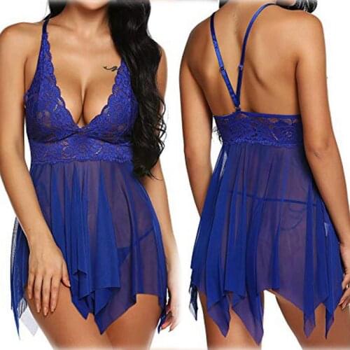 Women Sexy Lingerie Mesh Lace Underwear Sleepwear Night Dress Transparent Halter Lingerie Sexy Costumes Plus Size 3XL