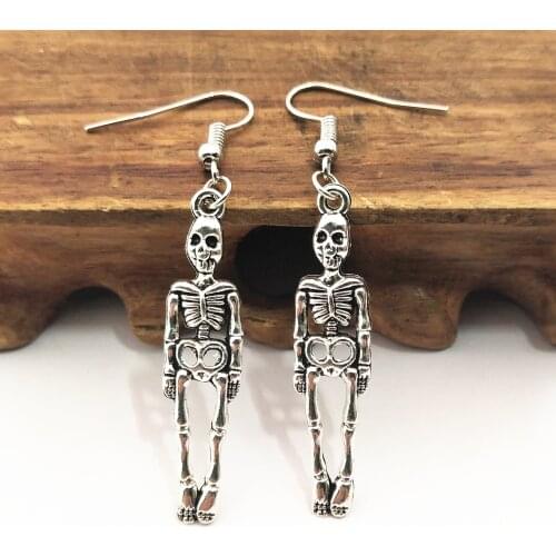 1pair Tibetan Silver Halloween Skeleton Dangle Drop Earrings Handmade DIY Jewelry