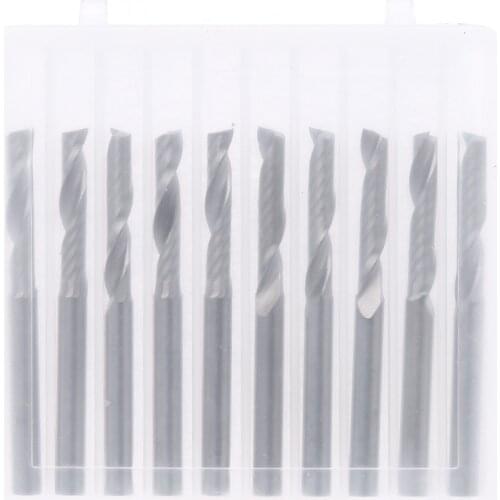 10 Pcs 1/8" Single Flute Carbide Spiral Flat Nose End Mill CNC Router Bits 17mm CEL