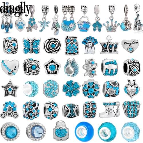 10pcs/lot Cyan Blue Theme Flowers Beaded Parrot Dangle Charm For Women Feather Pendant Fit DIY Charms Bracelets Jewelry Making