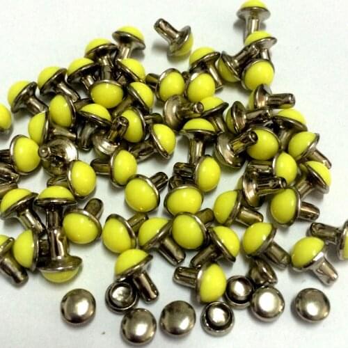 100Sets/Lot 6.5MM Round Yellow Acrylic Bag Belts Rivets Punk Rock Spike Rivets With Silver Color Base DIY Making Shipping Free