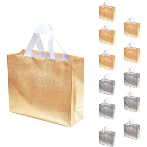 12 Pcs Gift Bags Christmas Shopping Tote Bag Present Bags Glossy Reusable Gift Bags for Party Wedding