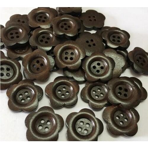 20pcs/lot Size:25mm Dark Brown Color Buttons Flower Round Wooden Button DIY Sewing (ss-108)