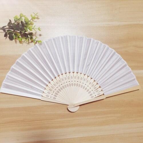 30pcs Folding Hand Fan Silk Cloth Fan Party Gifts Wedding Favors Solid Color Dance Fan with Organza bag white