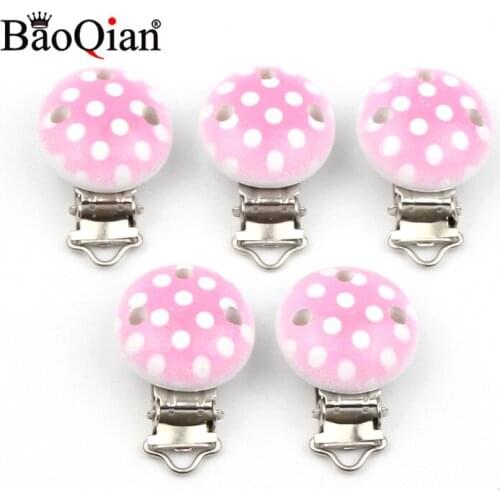 5Pcs Wooden Metal Baby Pacifier Clips For Holders Round Clasps Suspender Children Garment Accessories 29x45mm