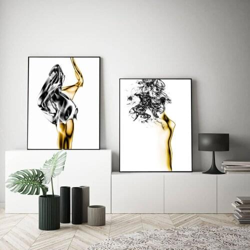 Abstract Naked Poster Minimalist Golden Woman Canvas Painting Nordic Art Print Modern Wall Picture For Living Room Home Decor