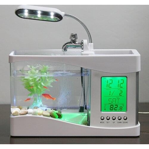 Fish Tank Aquarium USB Mini Aquarium Fish Tank with LED Lamp Light Aquarium Fishbowl With LCD Display Screen and Clock