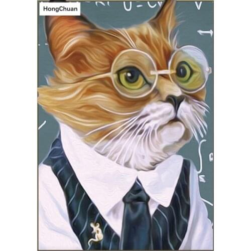 5D Diamond Painting Full Square/Round Diamond Embroidered Glasses Cat Handmade Rhinestone DIY Mosaic Home Decoration Gift